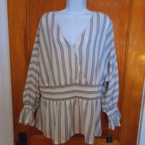Blouse 2X   Black & White Striped v Neck